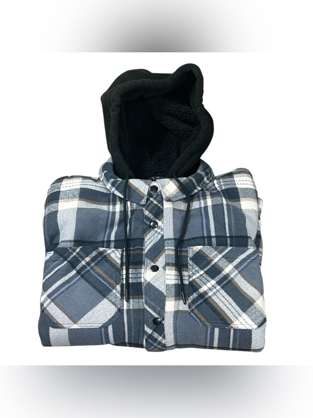 Sun River Hooded Flannel Jacket Mens Large Sherpa Lined Zip Snap Shacket Blue